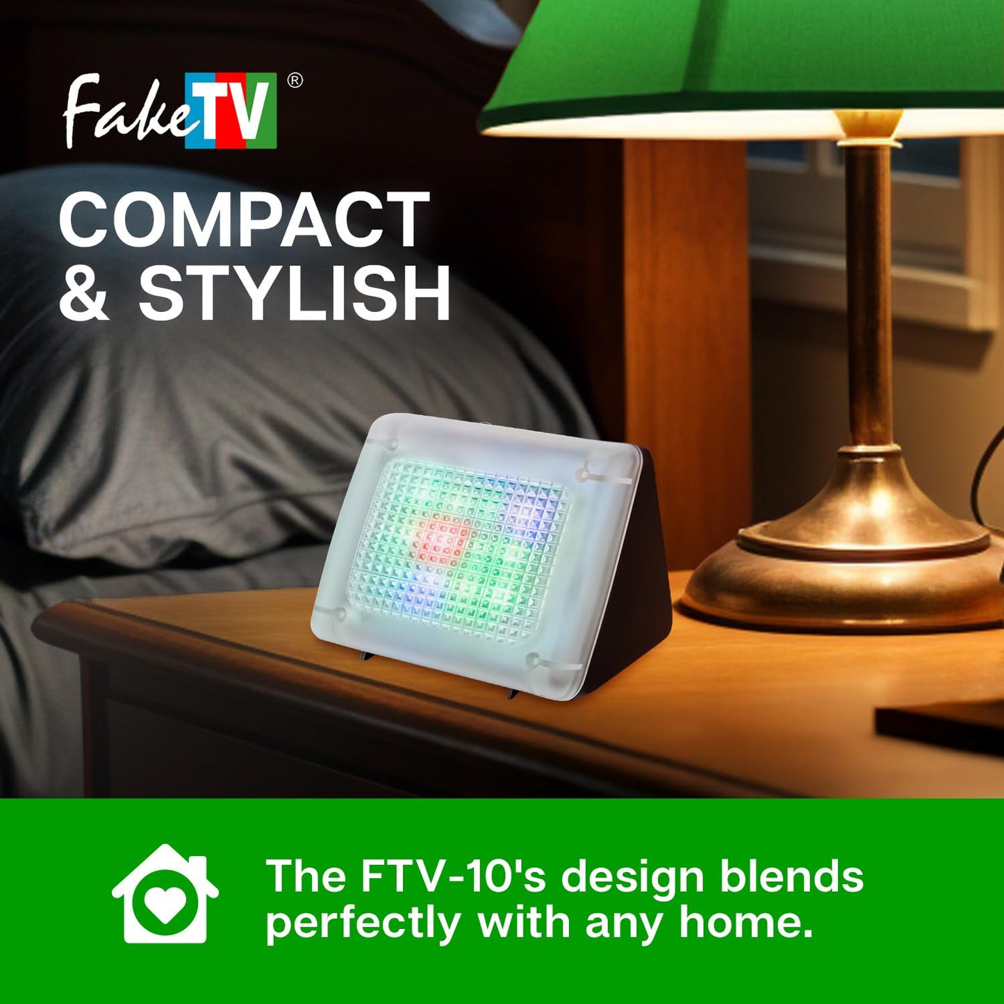 FakeTV - FTV-10 Charcoal Design Burglar Deterrent - Simulated TV Light with Frosted Lens - Energy-Efficient LED Dummy Home Security Technology - Prime