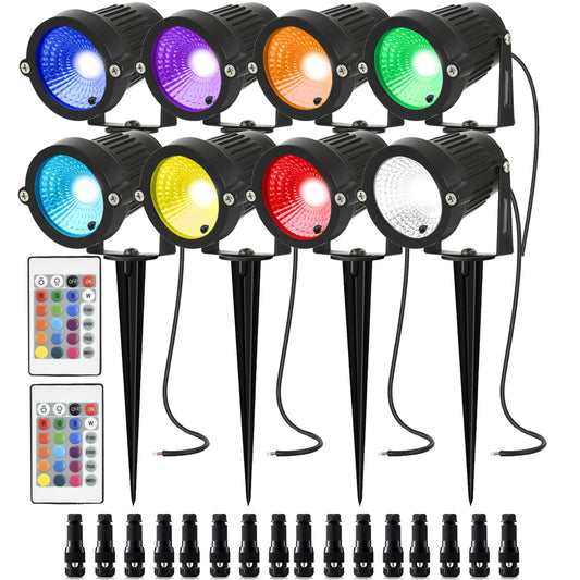AHSELLUS RGB Landscape Lights Low Voltage Color Changing LED Landscape Lighting IP66 Waterproof Outdoor Spotlight 5W 12V Remote Control Garden Pathway