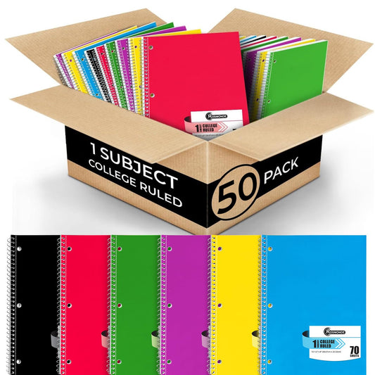 Rosmonde 1 Subject Spiral Notebook Bulk, 50 Pack, College Ruled, 70 Sheets