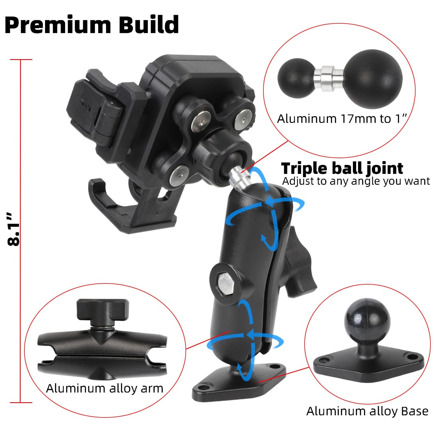 FPN Heavy Duty Phone Mount Holder with Vibration Dampener for Boat Truck Car [Camera Friendly] [1s Lock & Release] [Aluminum Screw-Mounted AMPS