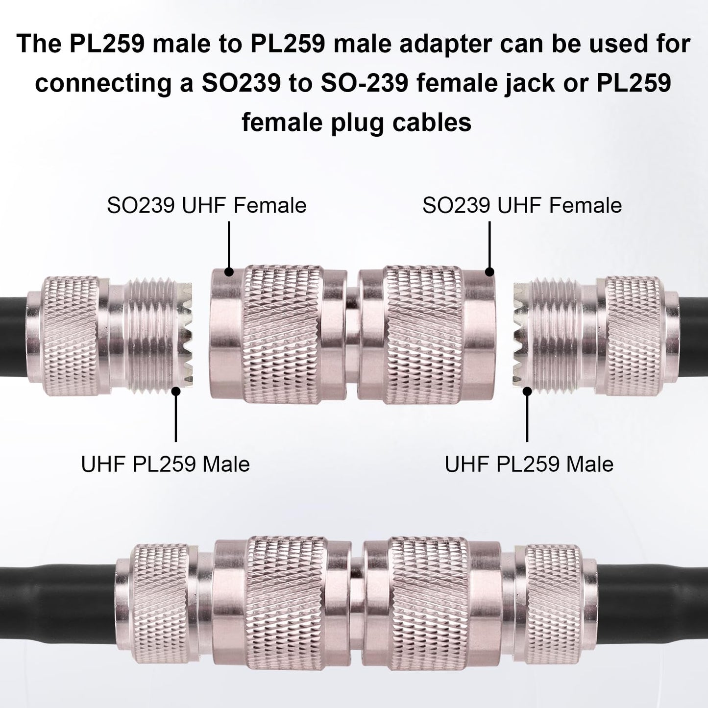 UHF PL-259 Coaxial Adapter 2 PCS - UHF Male RF Connector for CB & Ham Radios, Antennas, and Communication Equipment
