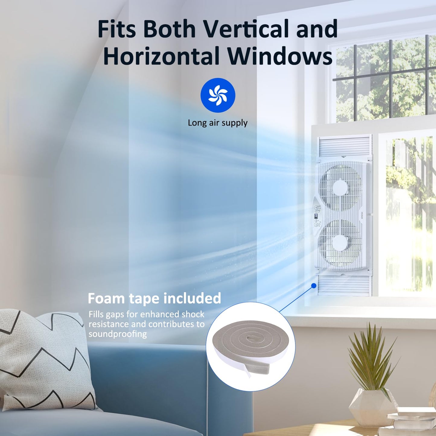 shinic Twin Window Fan, 9-Inch Blades Reversible Airflow, Thermostat Control, 3 Speeds, 3 Functions, 23.8"-37" Expandable Width, Window Exchaust Fans
