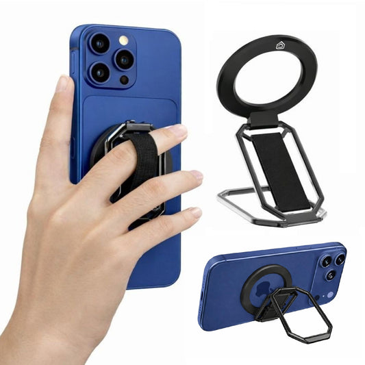 Rnta MagSafe Phone Grip Stand - 3 in 1Strong Magnetic Metal Kickstand & Finger Strap Holder for iPhone 17-12 Series