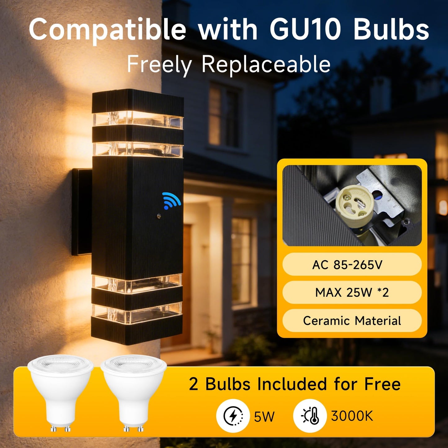 CANMEIJIA Dusk to Dawn Outdoor Sconce Lights 2 Packs,GU10 3000K Exterior Wall Light IP65 Waterproof Aluminum Outdoor House Lights Wall Mount for House