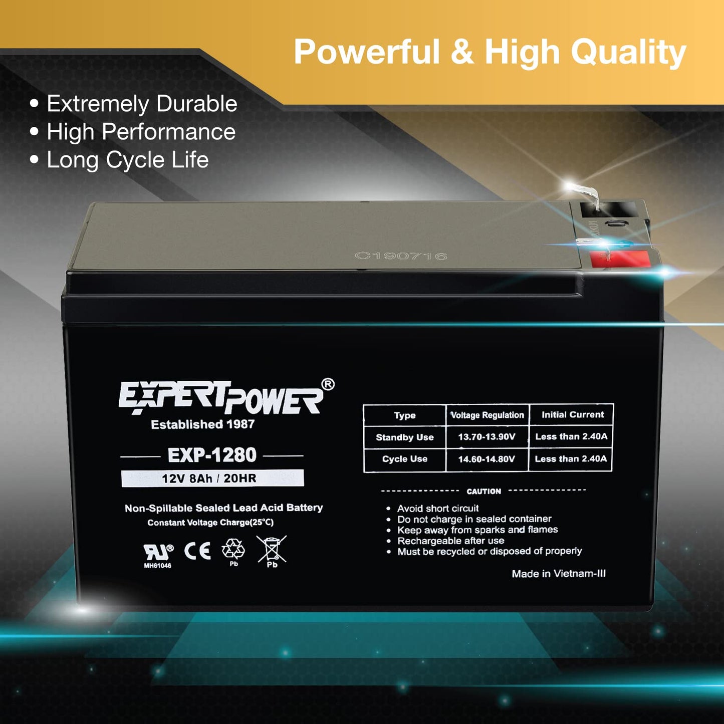 ExpertPower EXP1280-12V 8AH SLA AGM Rechargeable 12V Battery for Ride on Toys, APC Backup UPS Battery Replacement, 12 Volt Batteries for Alarm…