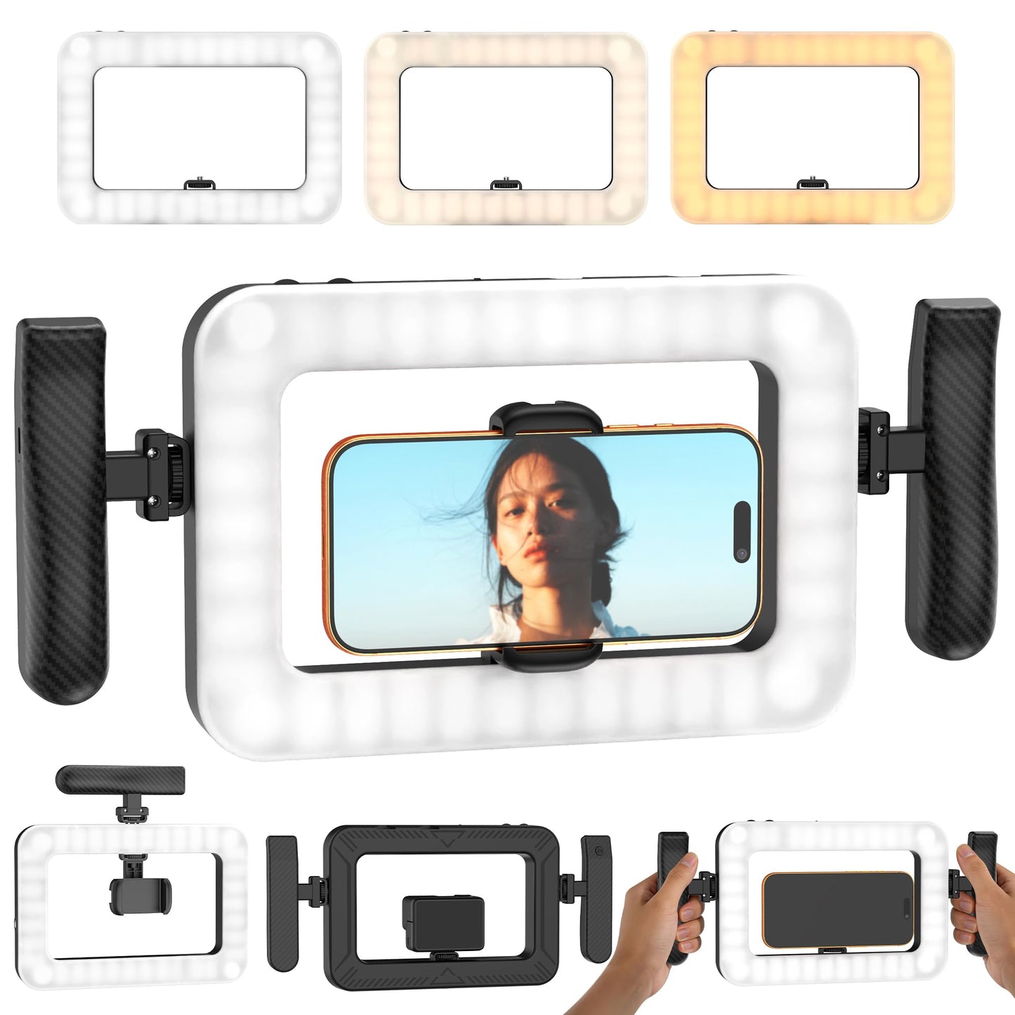 WIVTAK Smartphone Video Rig with LED Light, Ring Light for Phone, Video Recording with Remote, Adjustable 2900K-7000K&CRI 95+, Handheld Makeup Light