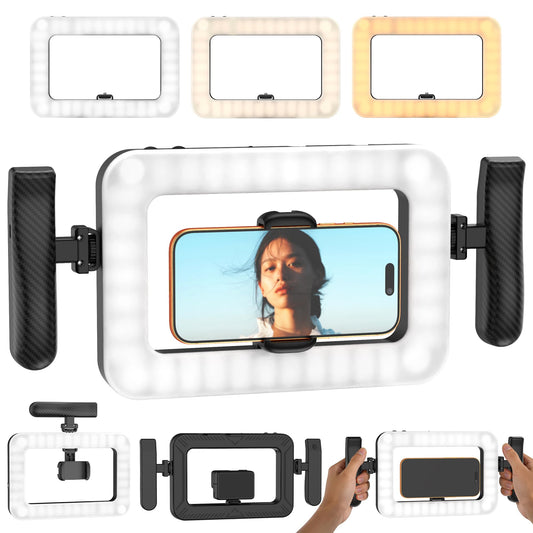 WIVTAK Smartphone Video Rig with LED Light, Ring Light for Phone, Video Recording with Remote, Adjustable 2900K-7000K&CRI 95+, Handheld Makeup Light