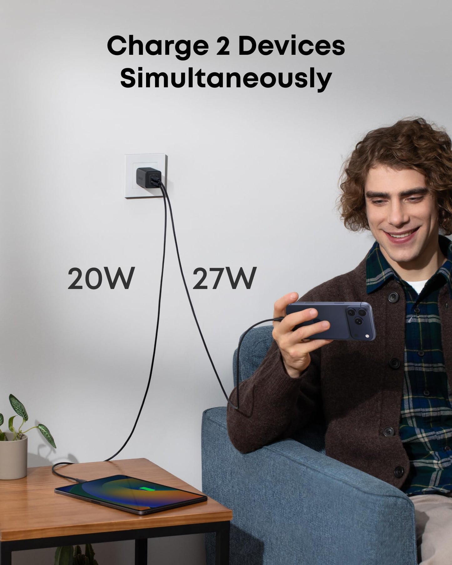 Anker Nano Phone Charger,47W Max 2-Port GaN Fast Charger USB C