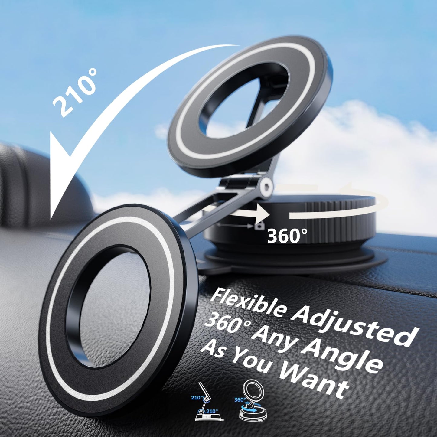 TBCR Vacuum Suction Cup Phone Mount, 360° Adjustable Magnetic Phone Holder for Car - [89+lbs Strongest Suction & 2800gf Magnetic] Swivel Lock