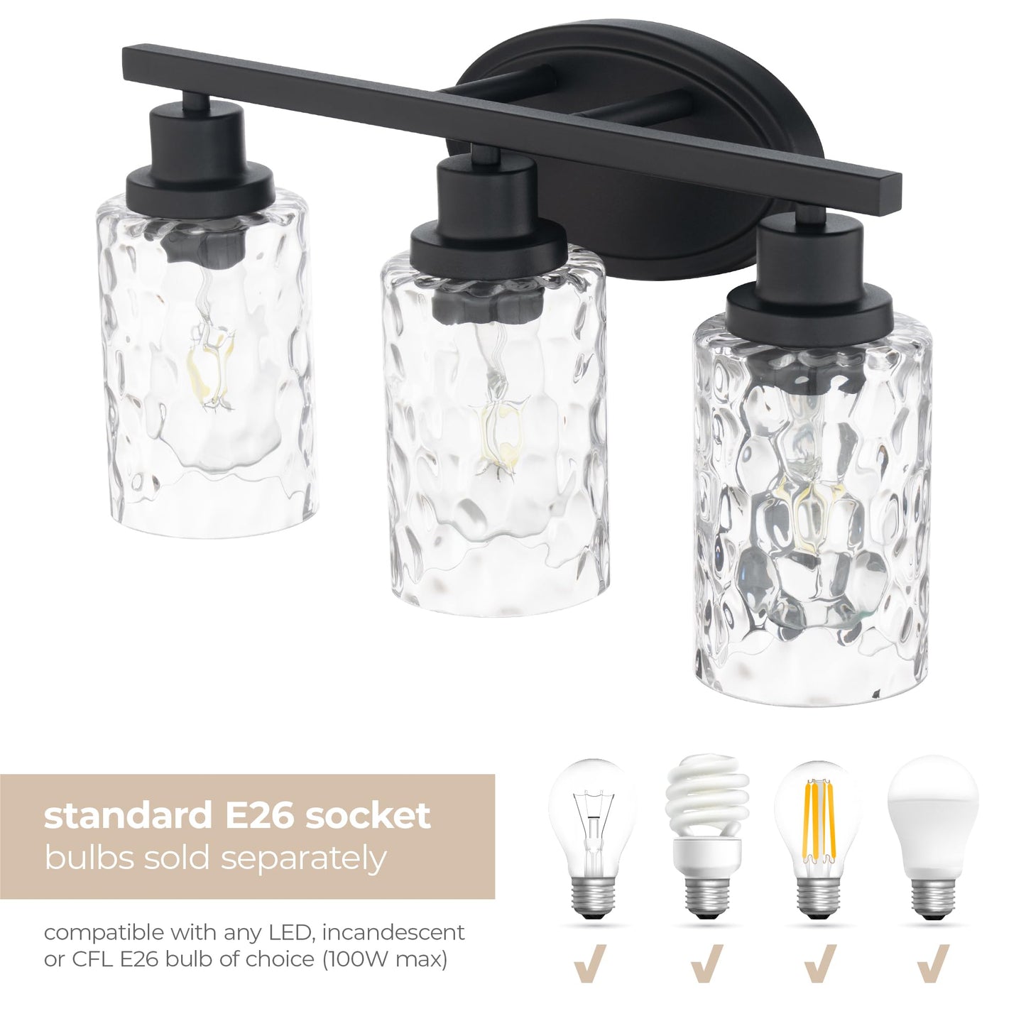 East Grove Home Builder Essentials Heritage Collection 18in 3-Light Bathroom Vanity and Wall Light with E26 Base Sockets (Lamps Sold Separately)