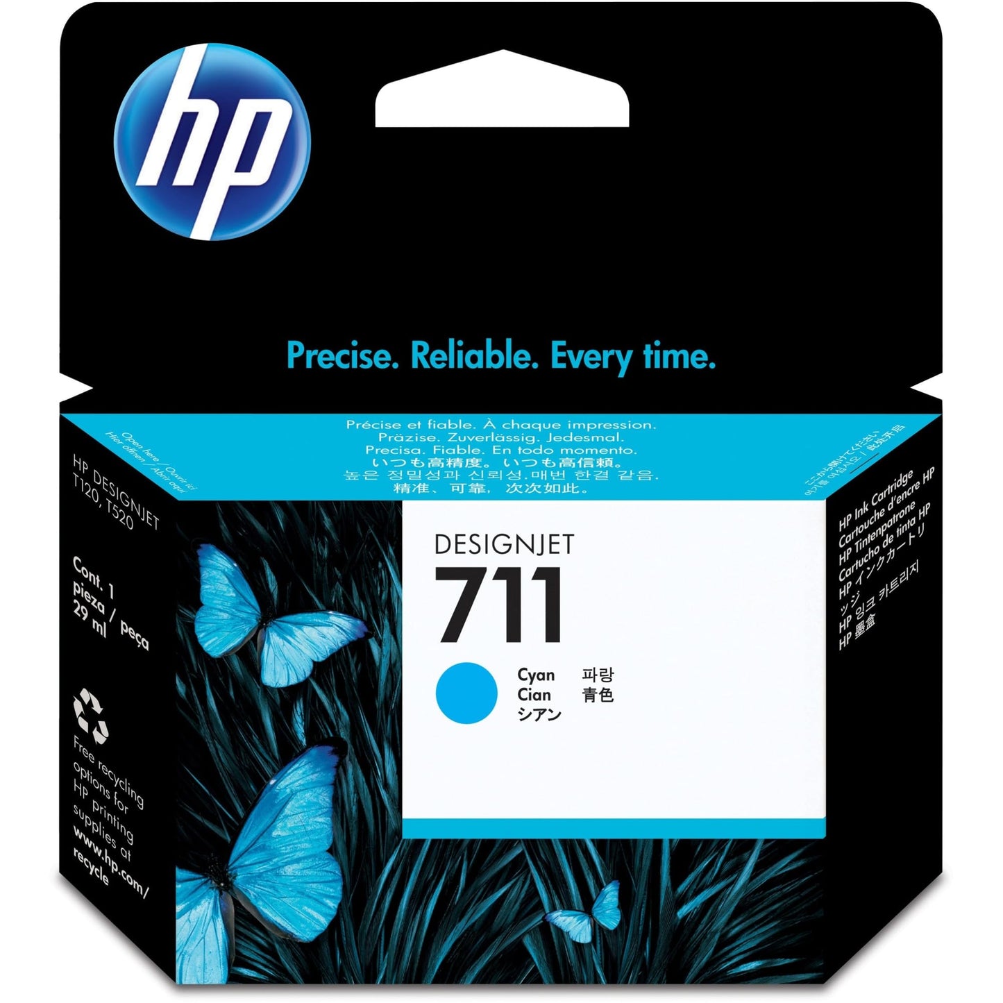 HP 711 Cyan 29-ml Genuine Ink Cartridge (CZ130A) for DesignJet T530, T525, T520, T130, T125, T120 & T100 Large Format Plotter Printers