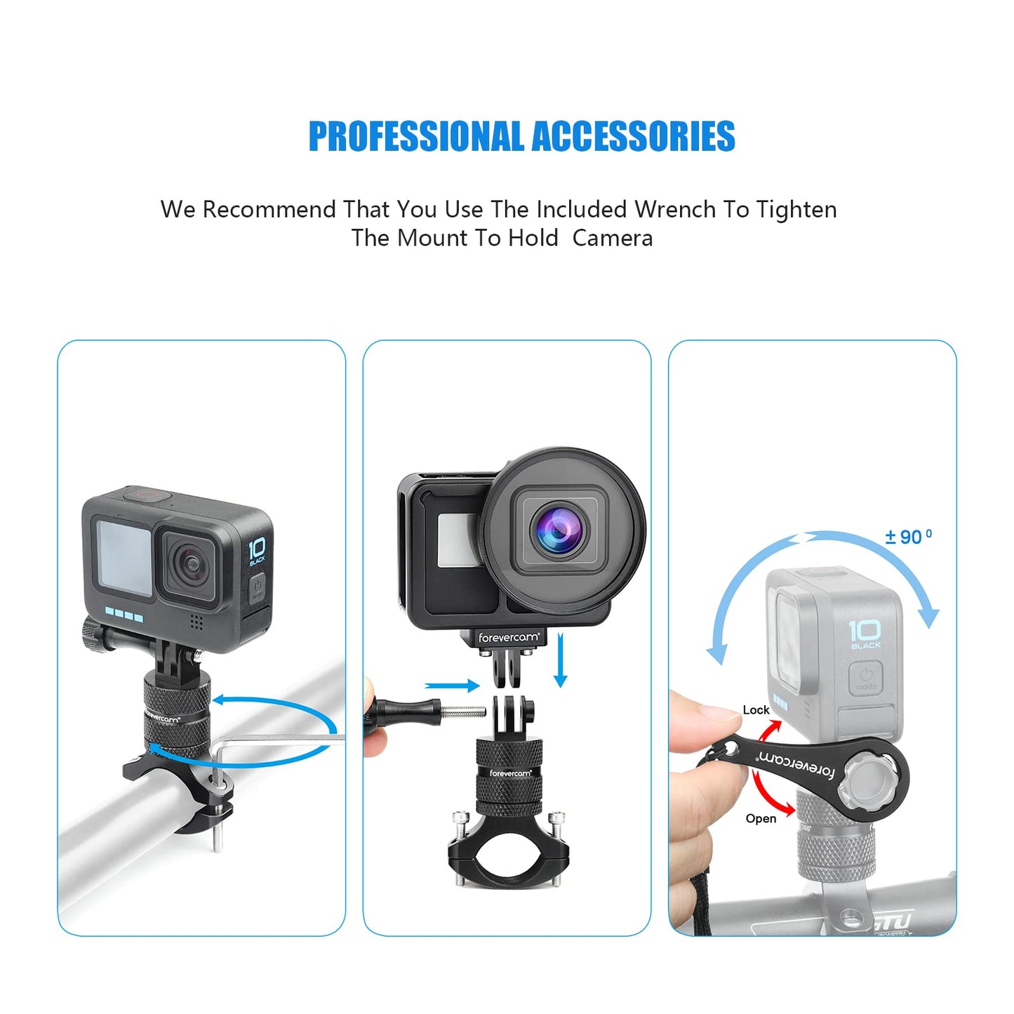 Forevercam Bike Handlebar Mount for Gopro Hero 13 12 11 10 9 8 DJI Osmo Insta360 AKASO and Other Action Camera Aluminum Motorcycle Handlebar Mount