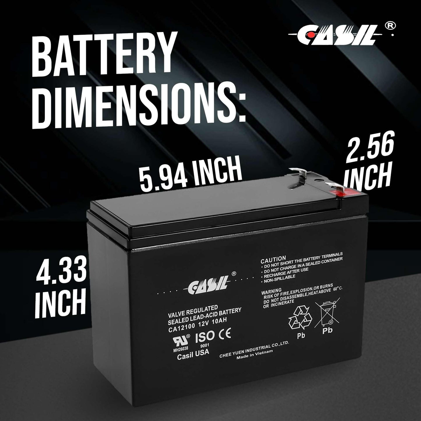 Casil 12V 10Ah Sealed Lead Acid Rechargeable Battery SLA AGM Battery with F2 Terminals