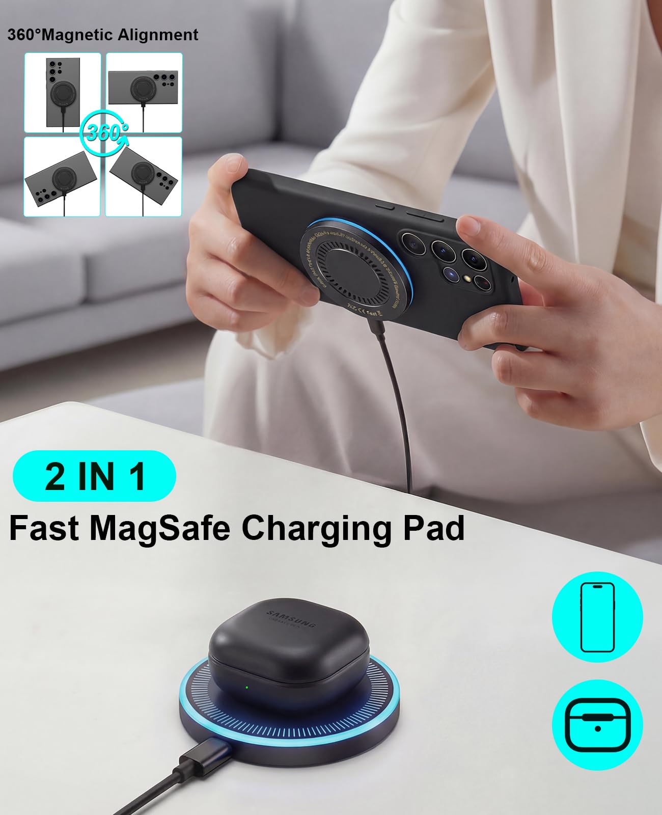 Wireless Charger 3Pack 6FT 15W Samsung Magnetic Wireless Charger Fast Charging Pad