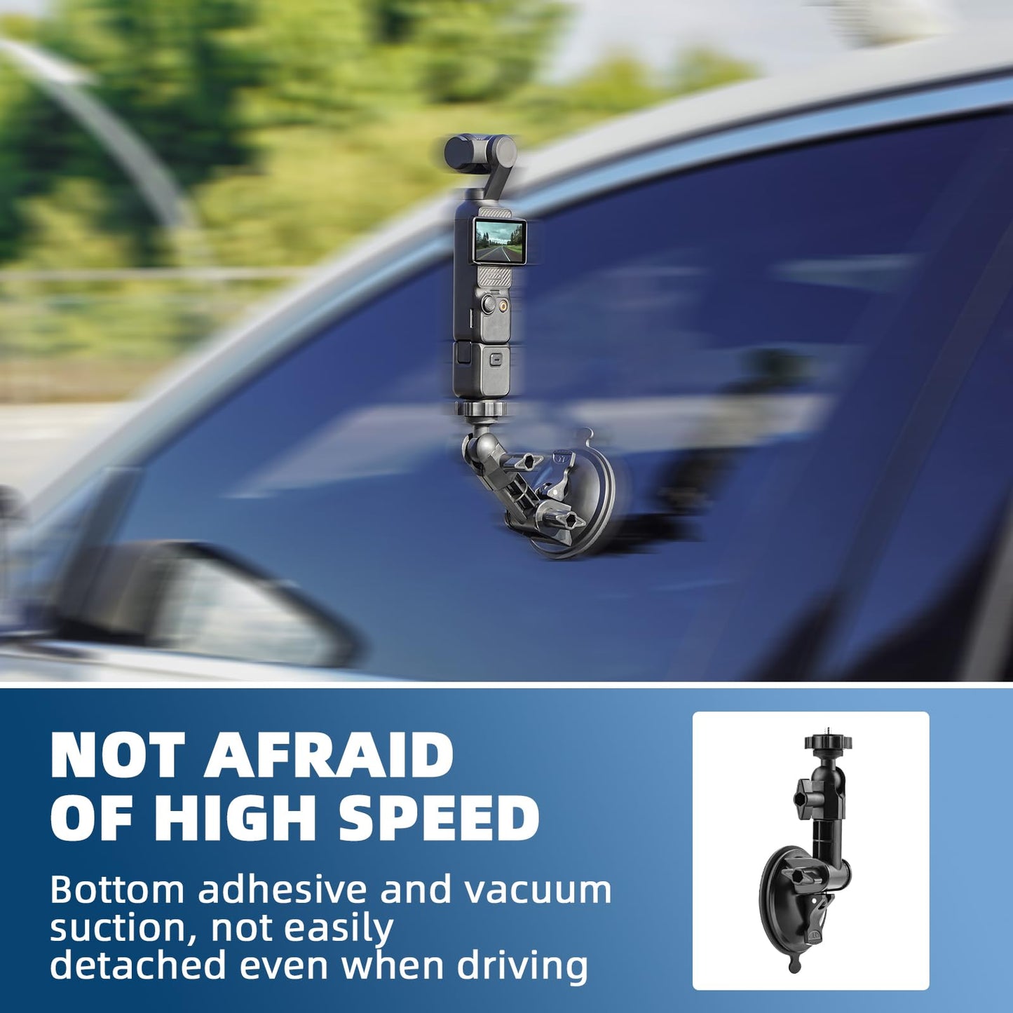 BRDRC Pocket 3 Suction Cup Mount, For Xtra Muse Car Windshield Window Dash Holder Kit with Expansion Adapter for Insta360 X4 X5 Go 3S for GoPro Max