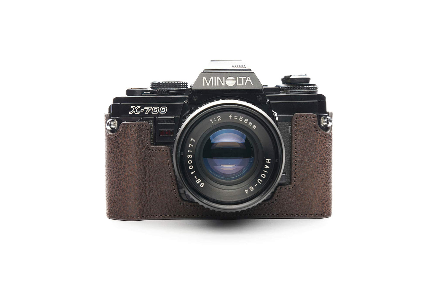 Minolta X-700 Case, BolinUS Handmade Genuine Real Leather Half Camera Case Bag Cover for Minolta X-700 with Hand Strap (Coffee)