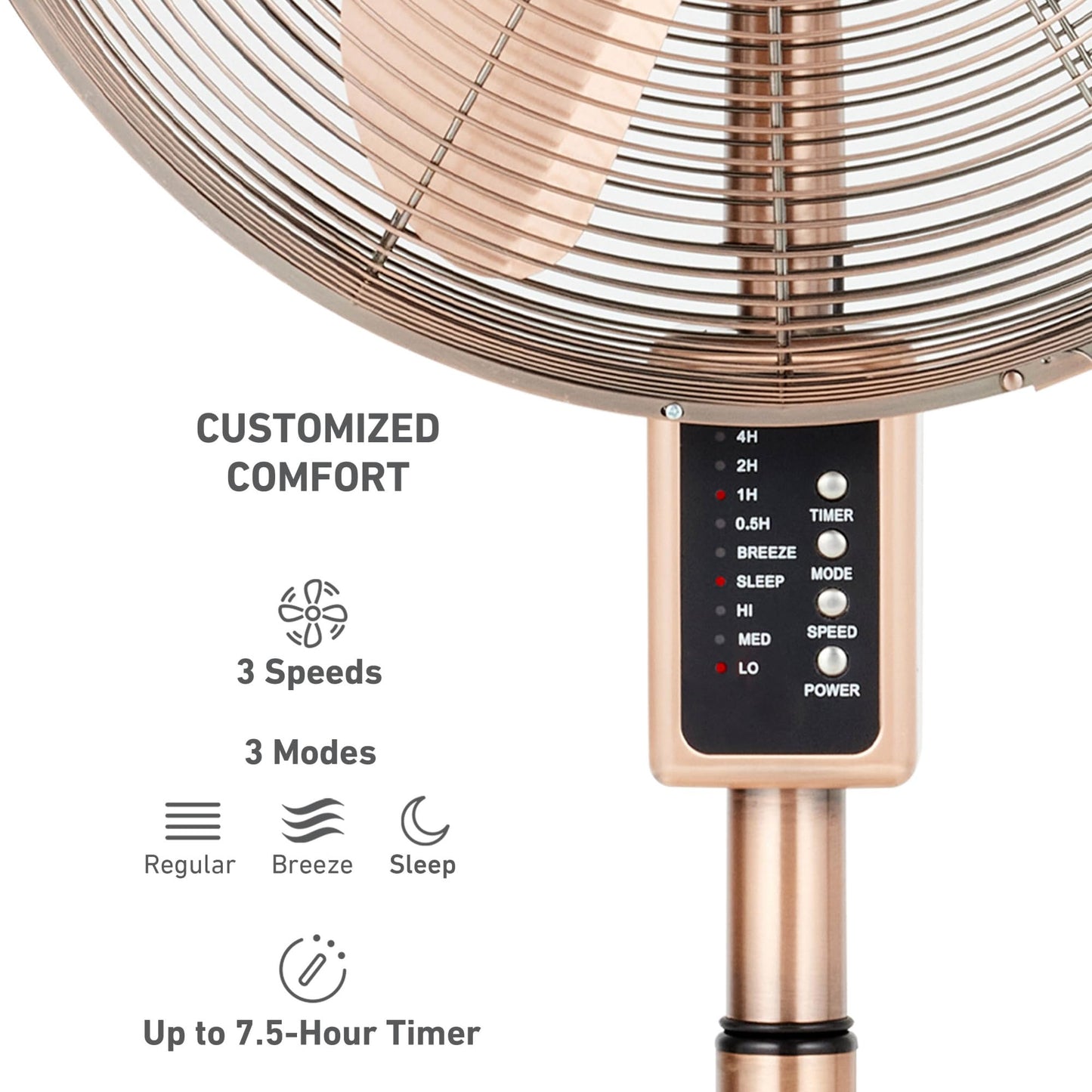 Holmes 16" Copper Digital Metal Stand Fan 3-Speed Oscillation Remote