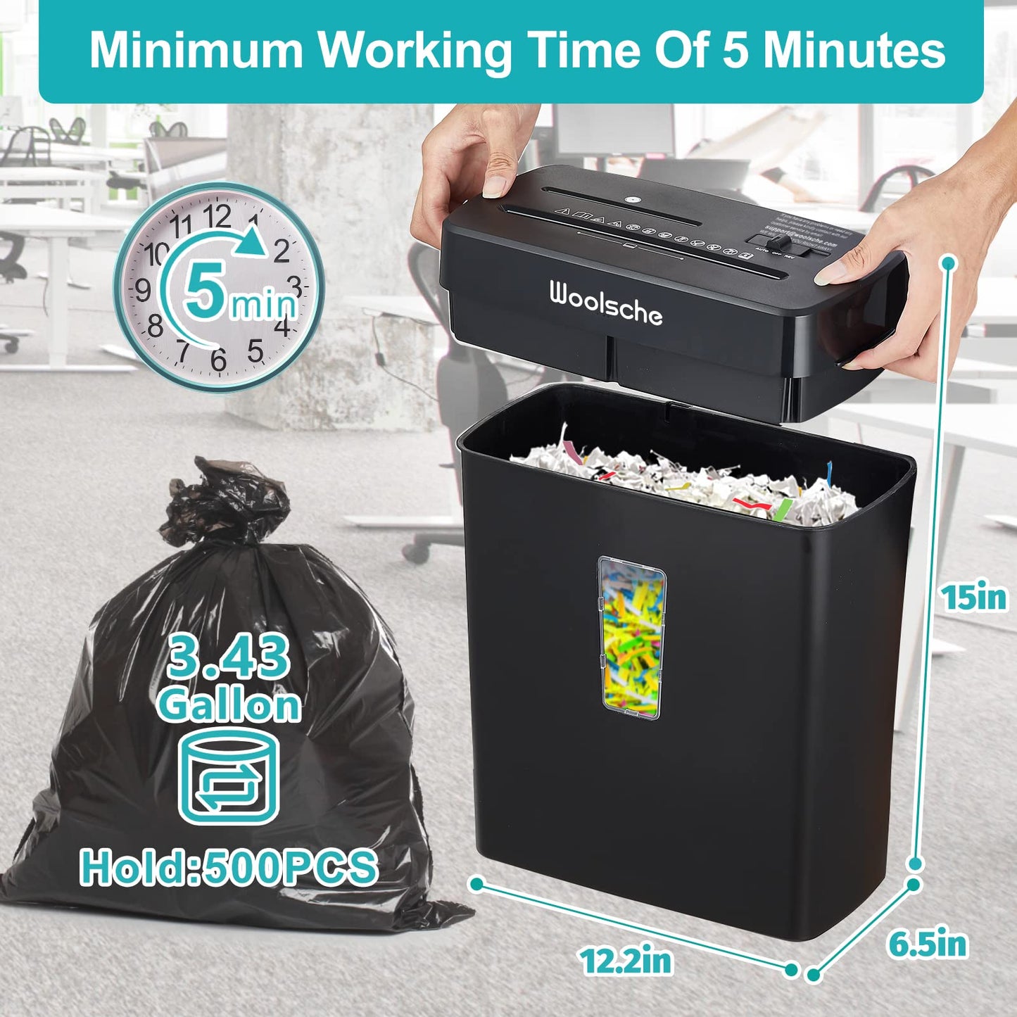 Woolsche Paper Shredder,10-Sheet Cross Cut with 3.43-Gallon Basket, P-4 Security Level,3-Mode Design - Shreds CD and Credit Card,Durable,Fast and Jam