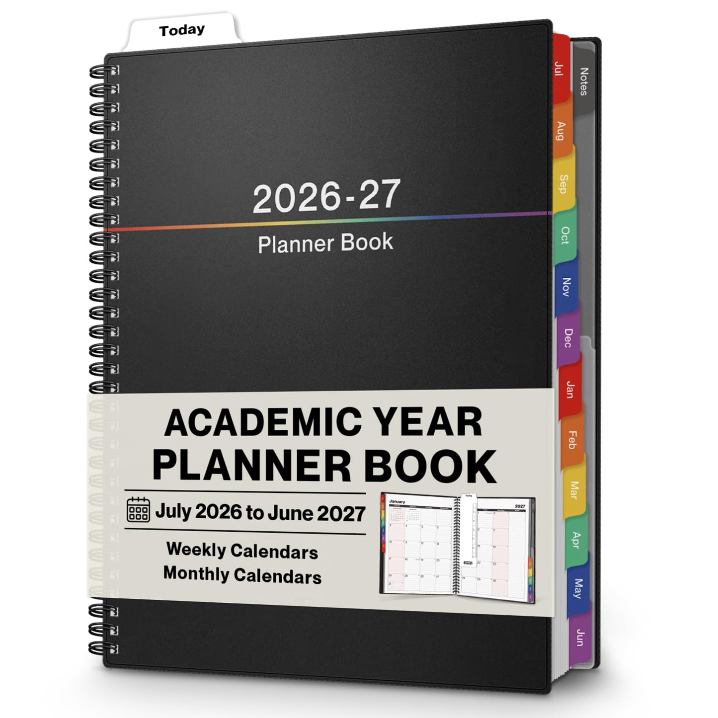 Dunwell Planner 2026-2027 8.5x11, July 2026 to June 2027, Weekly and Monthly Academic Year Planner Calendar, Flexible Cover, Wirebound, Laminated Tabs