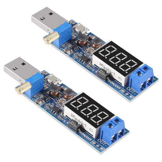 2PCS USB Step UP/Down Power Supply Module, Adjustable DC-DC 5V to 3.5V / 12V Boost Buck Converter Out 1.2V-24V