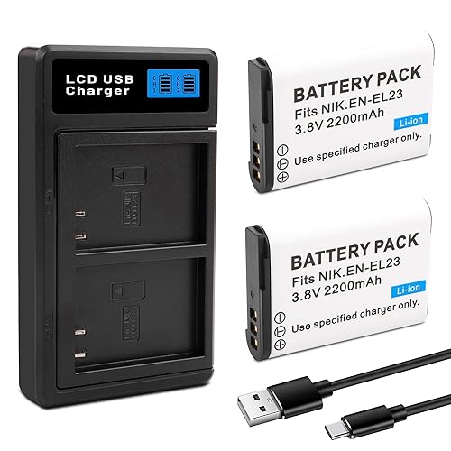 ANCBD 2 Pack EN-EL23 Batteries with Smart LCD Display Dual Channel Charger for Nikon Coolpix P900s, P900, P610s, P610, P600, B700, S810c Camera