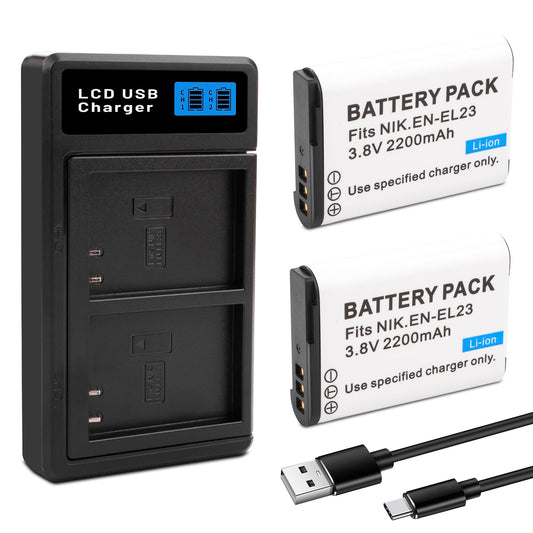 ANCBD 2 Pack EN-EL23 Batteries with Smart LCD Display Dual Channel Charger for Nikon Coolpix P900s, P900, P610s, P610, P600, B700, S810c Camera