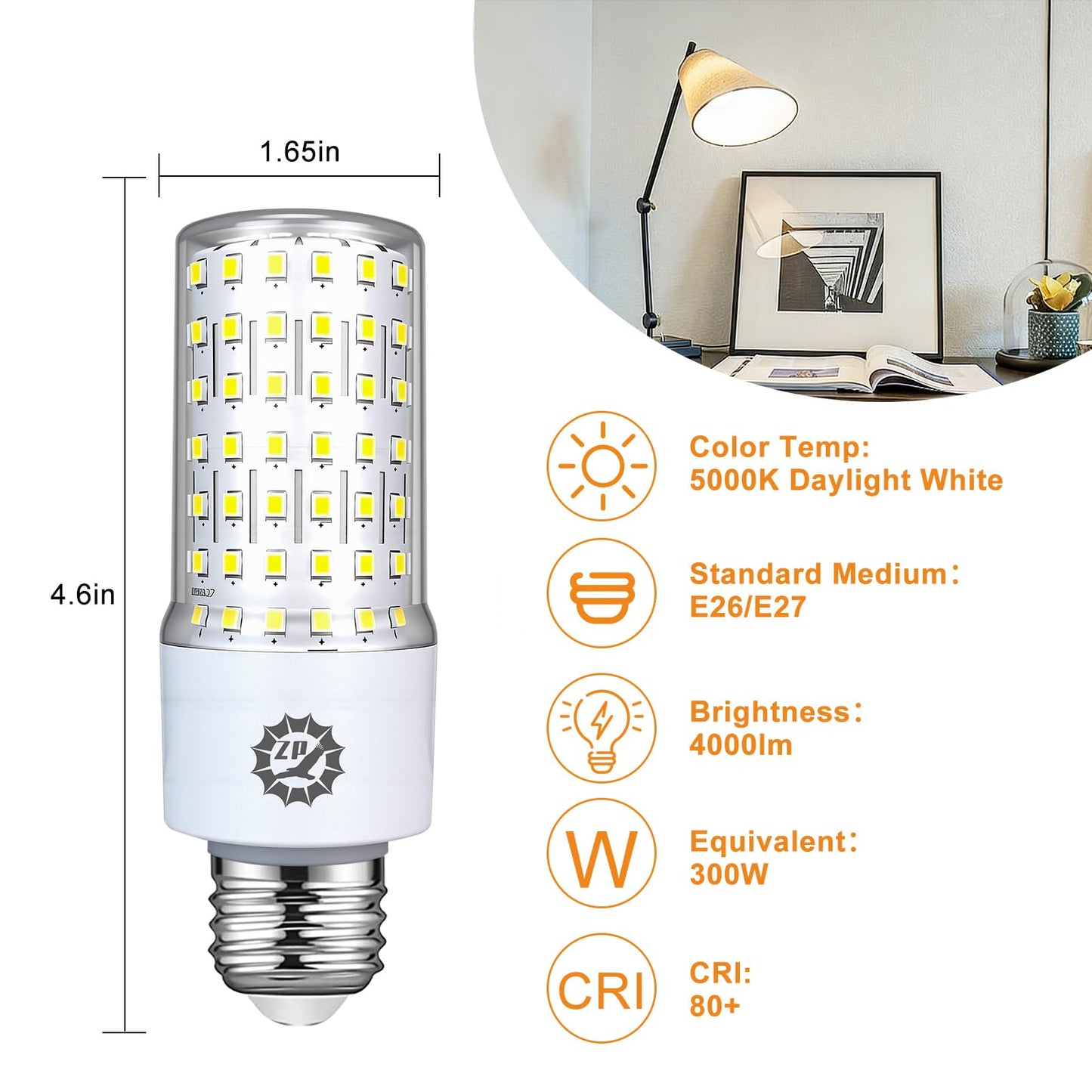 ZP 20W LED Light Bulb 4 Pack 4000Lumens 5000K E26/E27 Base