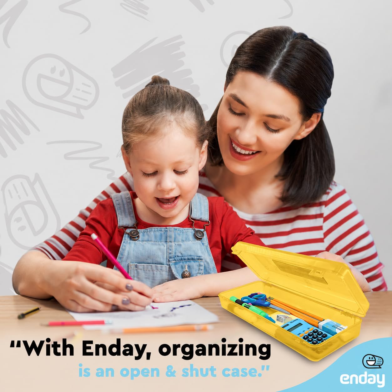 Enday Pencil Box Yellow, Plastic Pencil Case with Snap Lid, Storage Organizer Utility Box, Long Ruler Length School Pencil Box for Kids & Adults