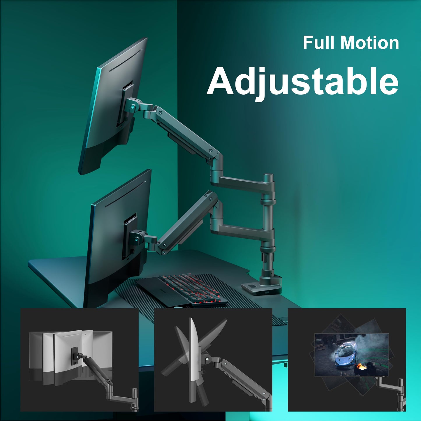 WALI Vertical Dual Monitor Stand for 13-49 inch Curved Screens, Ultrawide Dual Monitor Arms up to 44lbs, Stacked Monitor Mount for 2 Monitors, Heavy