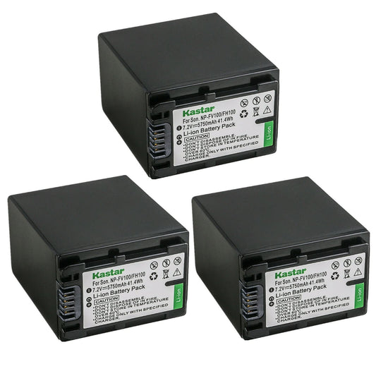 Kastar 3-Pack NP-FV100 Battery 7.2V 5750mAh Replacement for Sony DEV-30, DEV-5, DEV-50, DEV-50V, FDR-AX100, FDR-AX100E, FDR-AX700, FDR-AX33, FDR-AX43