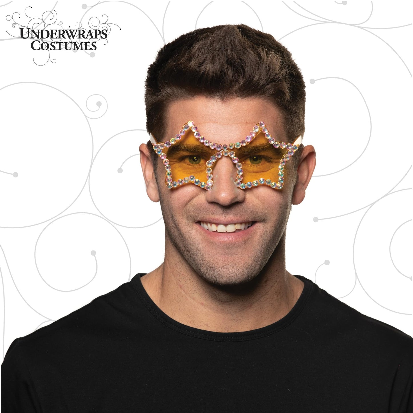 UNDERWRAPS Bedazzled Yellow Star Sunglasses for Adults and Kids - Yellow Sunglasses With Rhinestones For Women, Yellow Fashion Accessories, Party