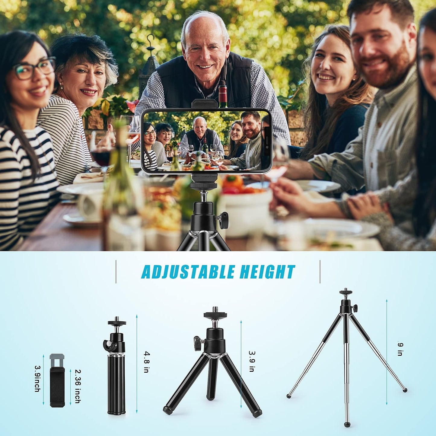 Mini Tripod for Webcam and Phone, 4-9 inch Metal Extendable Webcam Stand with Phone Holder, Tabletop Tripod