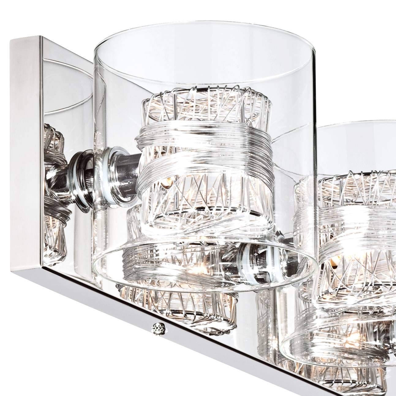 Possini Euro Design Wrapped Wire Modern Wall Light Polished Chrome Silver Metal Hardwired 22" Wide 3-Light Fixture Clear Glass Cylinder Shade