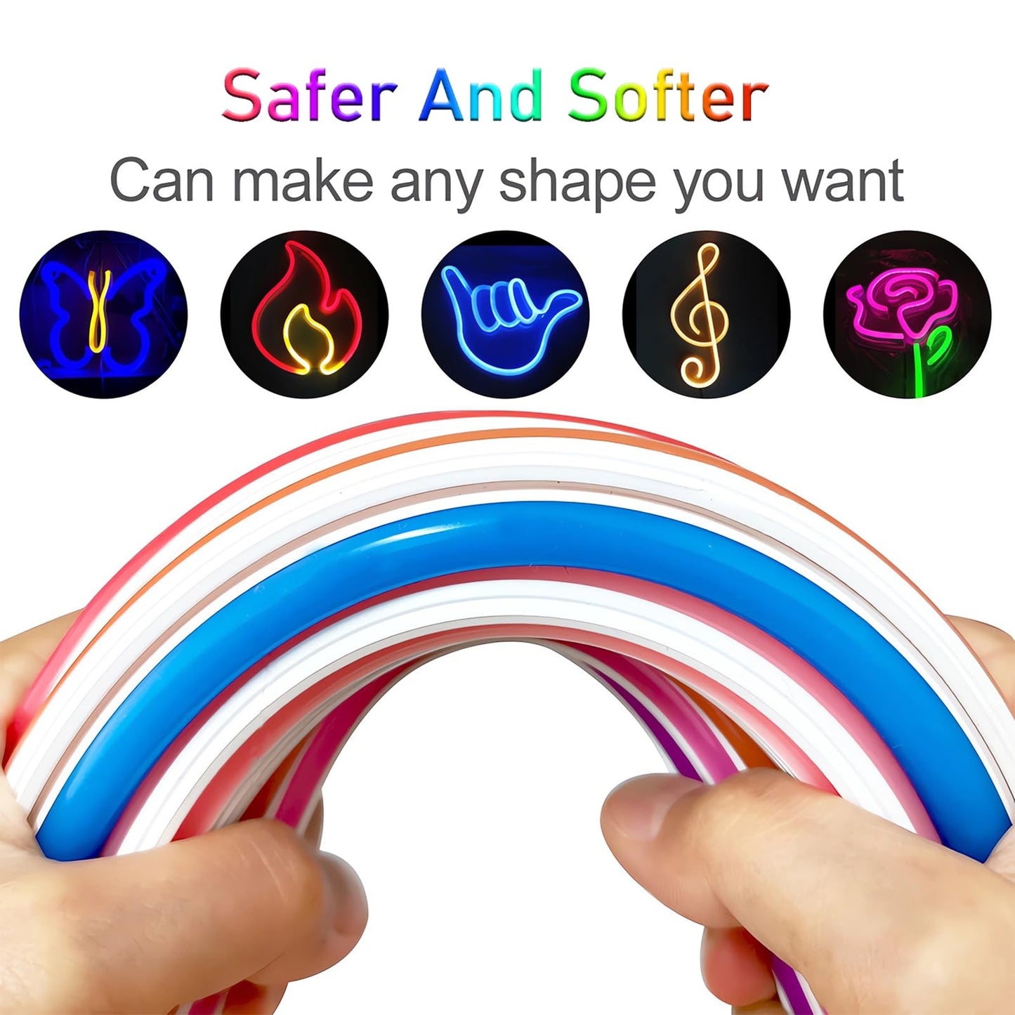 JARBIH Separated Neon Flexible LED Light Strip Cover, 16.4ft 8mm Wear Free DIY Bendable Silicone Diffuser Cover with 2 Pcs Neon Light Cutter, RGB