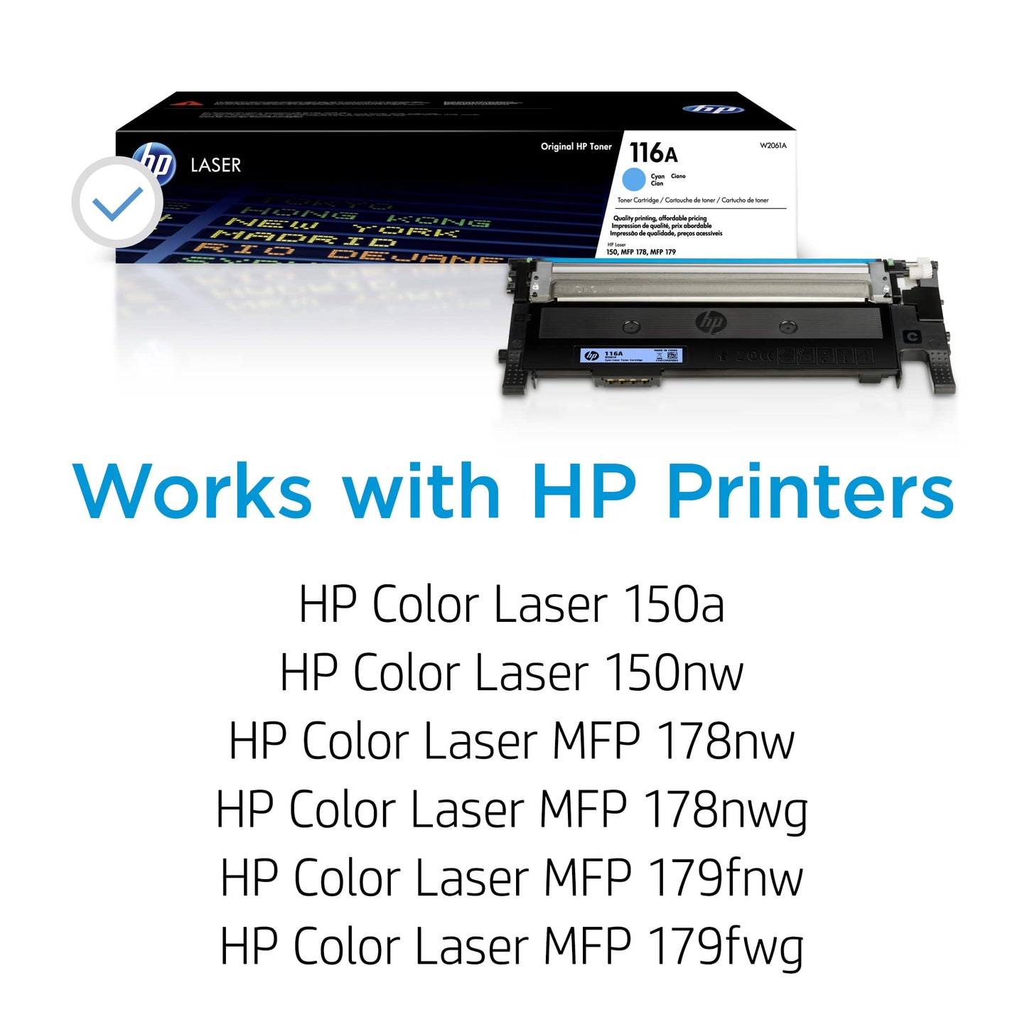 HP 116A Cyan Toner Cartridge | Works Color Laser 150 Series, Color Laser MFP 178, 179 Series | W2061A