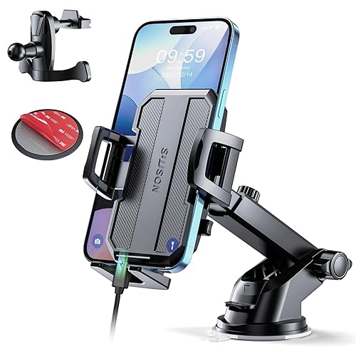 SUUSON Upgraded 3-in-1 Car Phone Holder Mount [Powerful Suction] Phone Mount for Car Dashboard Air Vent Windshield,for All iPhone Android Phone