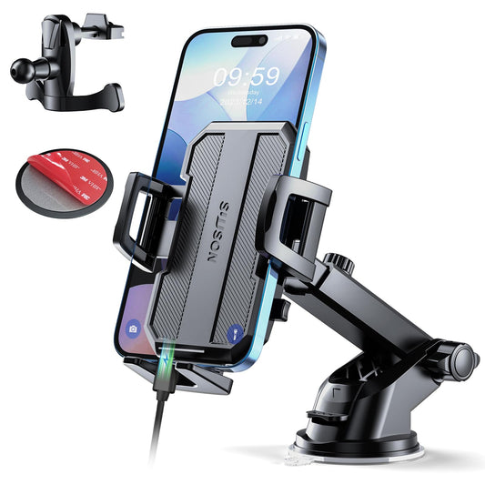 SUUSON Upgraded 3-in-1 Car Phone Holder Mount [Powerful Suction] Phone Mount for Car Dashboard Air Vent Windshield,for All iPhone Android Phone