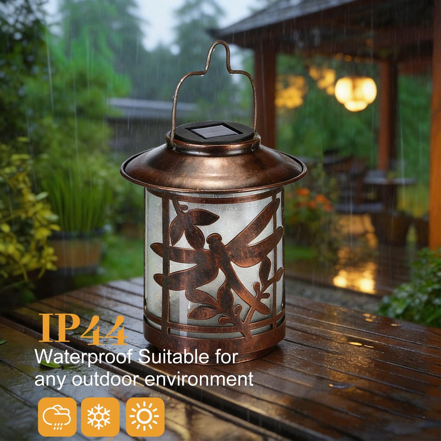 pearlstar Outdoor Solar Lanterns Waterproof Dragonfly Gifts for Mom Women Metal Solar Lantern for Garden Patio Courtyard Tabletop Outdoor Decor (1
