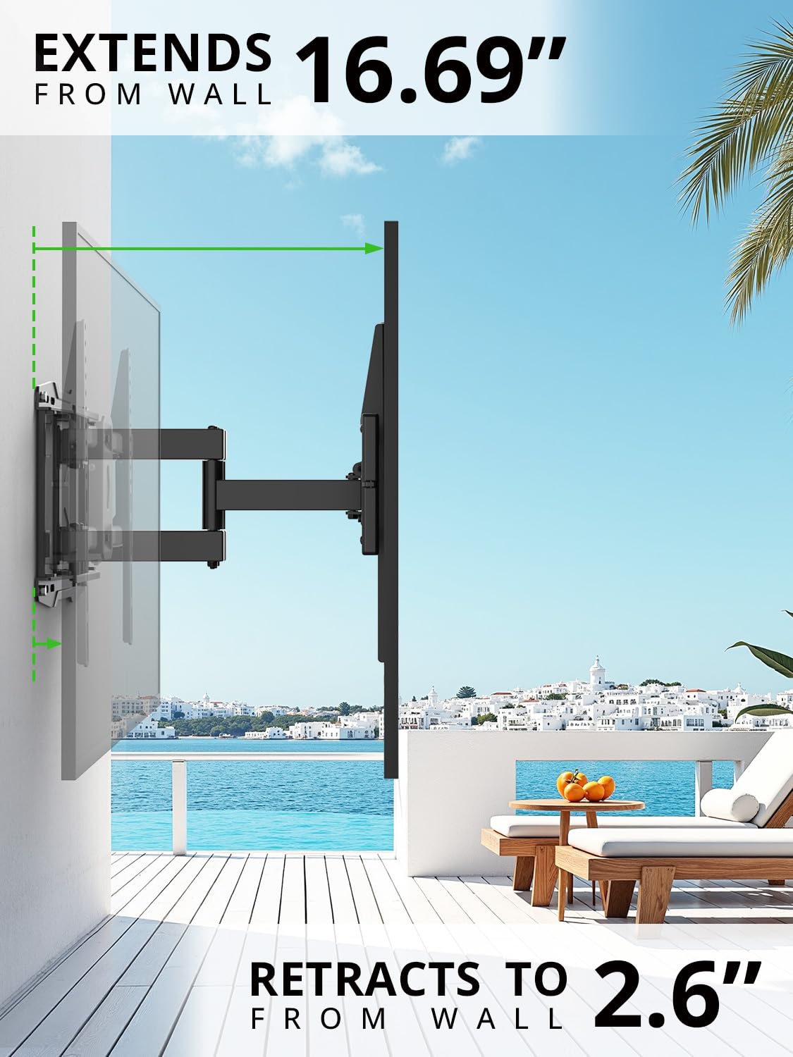 Outdoor TV Wall Mount for 47-90 Inch Television, Mount with Swivel and Tilt, Full Motion Weatherproof TV Bracket with Articulating Dual Arms, Max VESA
