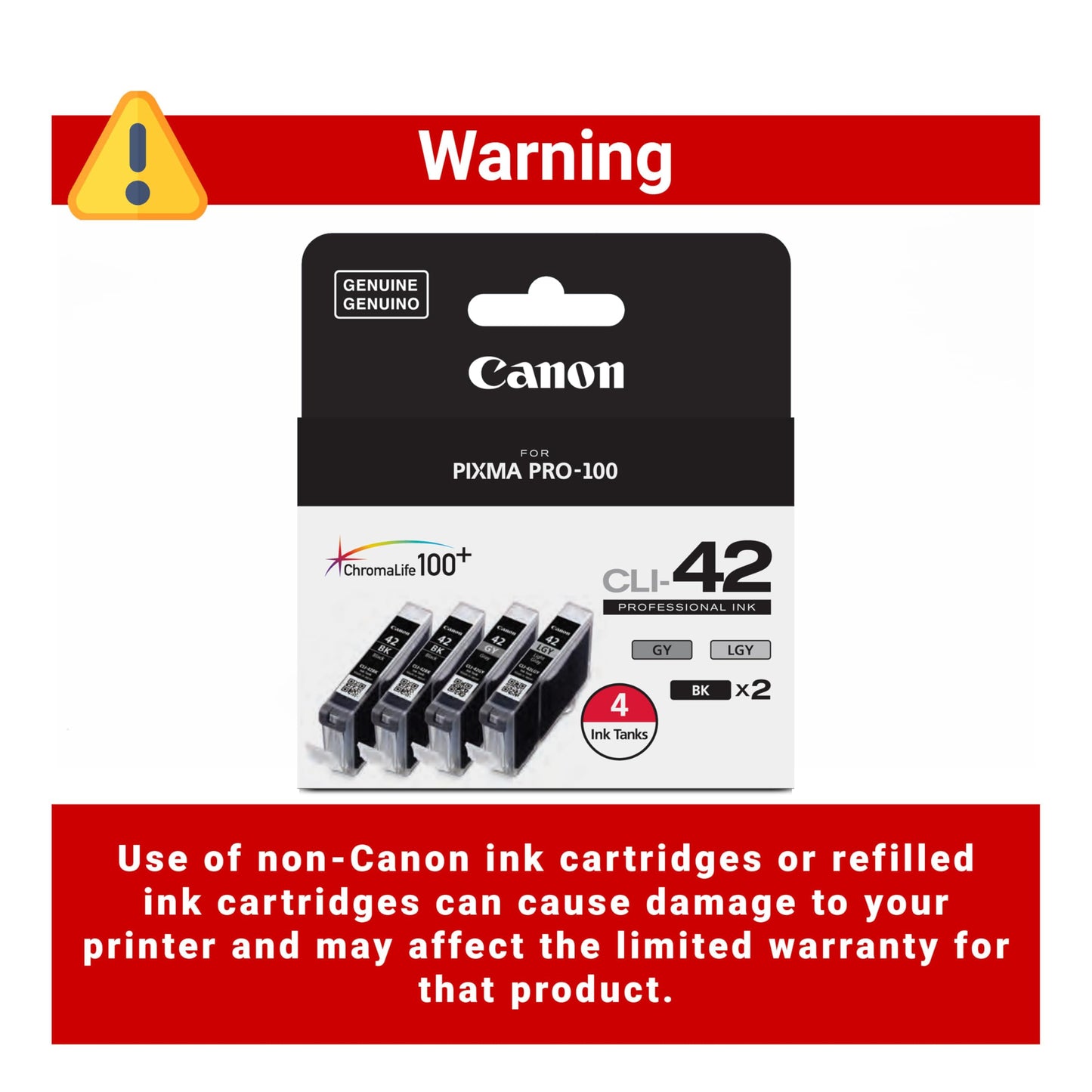 Canon CLI-42 Genuine Four Color Pack, Compatible with PIXMA PRO-100 Printers