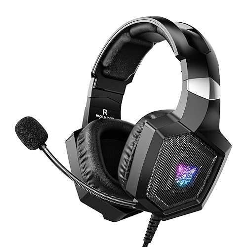 Gaming Headset with Microphone, Gaming Headphones Compatible for PS4 PS5 Xbox PC with RGB Lights, PlayStation Headset with Noise Reduction 7.1