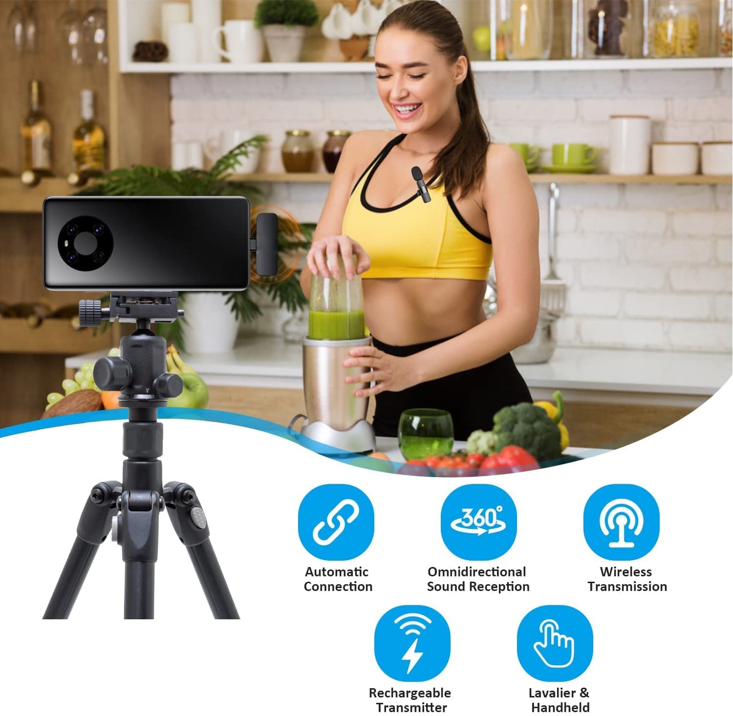 MAYBESTA Wireless Lavalier Lapel Microphone for iPhone Android Phone Laptop - Bluetooth Mini Mic with USB C Interface for YouTube Tiktok Video