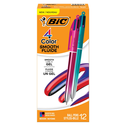 BIC 4 Color Smooth Gradient Retractable Ballpoint Pen with 1.0 mm Point, 12-Count in Assorted Ink Colors