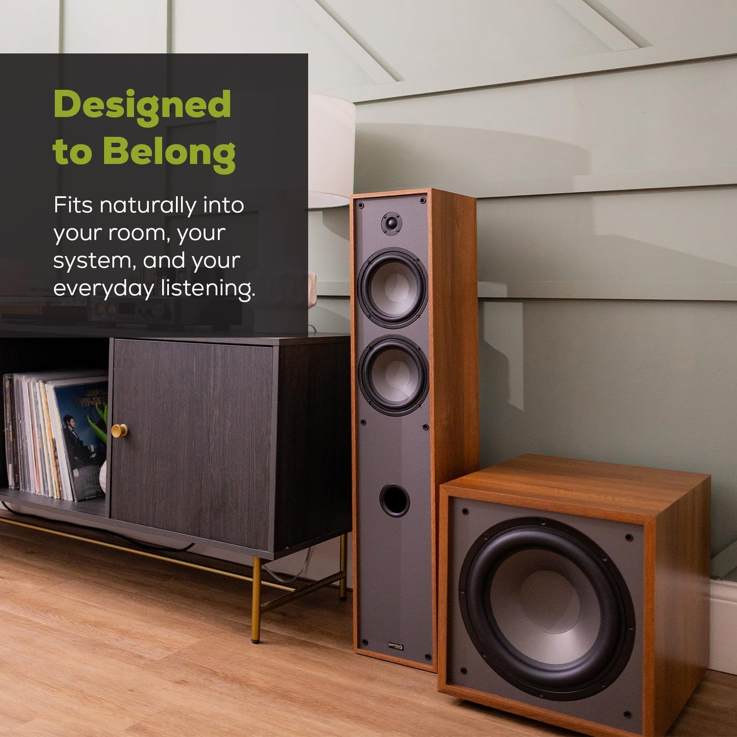 Dayton Audio Classic CS800 - 8" 150W Powered Subwoofer with Class-D Amplifier, Deep Bass and Clean Design for Home Theater & Music - Wood