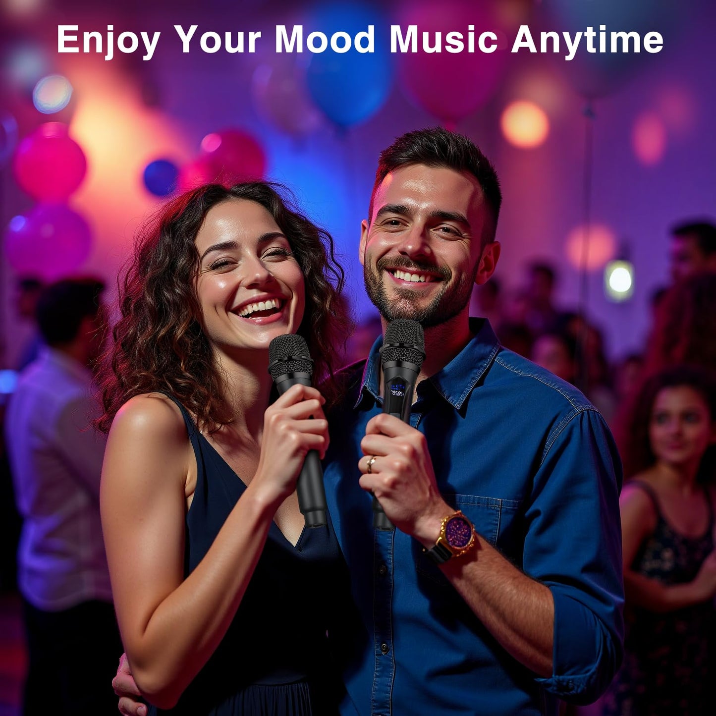 Wireless Microphone,Professional Dual Handheld Cordless Dynamic Mic System with Rechargeable Receiver,Plug & Play,Compatible with karaoke machines and