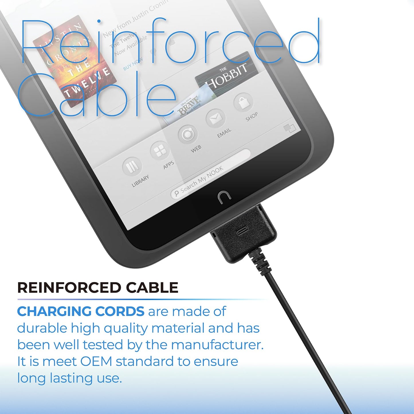 ANTOBLE 6.5ft USB Data Charging Cable Cord for Barnes & Noble Nook Charger Cord HD HD+ 7" 9" Tablet Reader Sync Charging Wire BNTV400 BNRV400 BNTV600