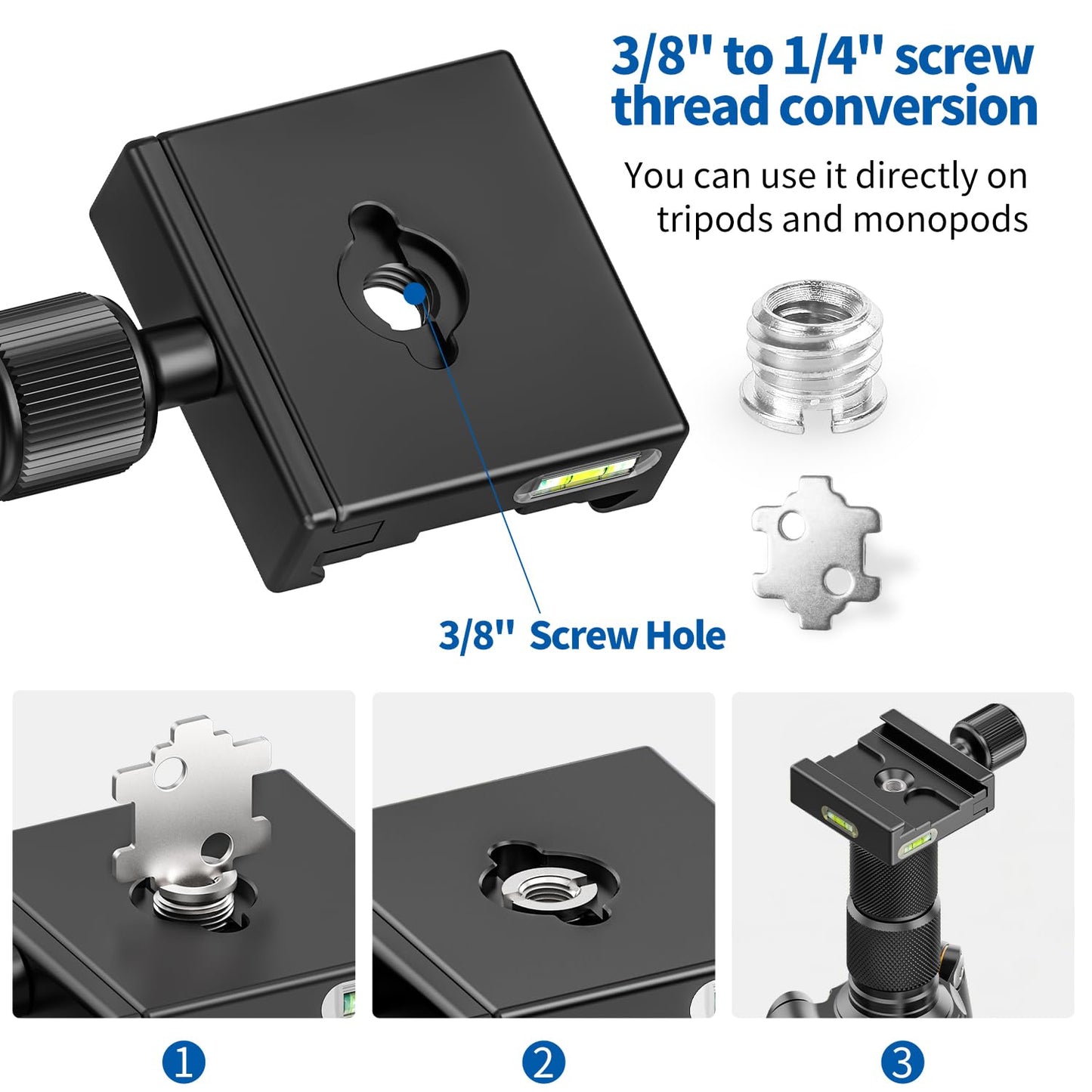 CAVIX QR-50 50mm Quick Release Clamp with 3/8"-1/4" Screw Adapter for Camera Tripod Head Compatible with Arca Swiss Type Plate
