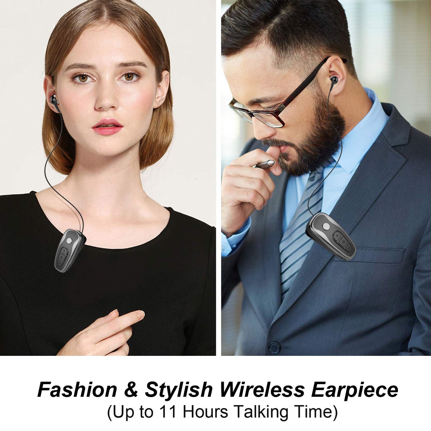 Retractable Wireless Headphone Headset Stereo Earphone lightweight V5.0 Noise Cancelling Mic Clip on Earpiece workout Sports running Business Trucker