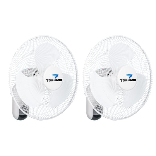 Tornado 2 Pack 16" 3-Speed Oscillating Wall Mount Fan with Remote Control, Timer and Adjustable Tilt, Ideal for Home, Bedroom & Office, UL Safety