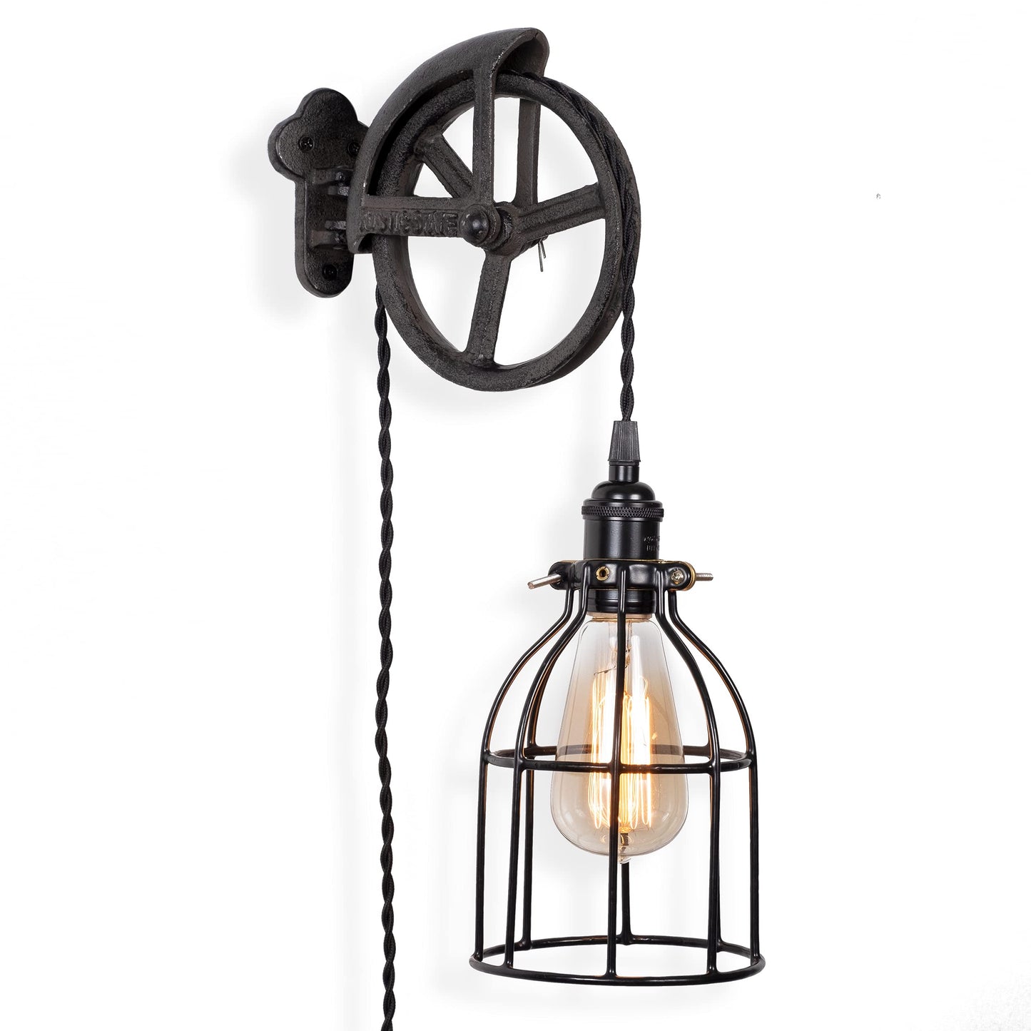 Rustic State Summit Wall Mount Rotate Cast Iron Vintage Industrial Wheel Farmhouse Pulley for Custom Make Lamp Pendant Fixtures Black